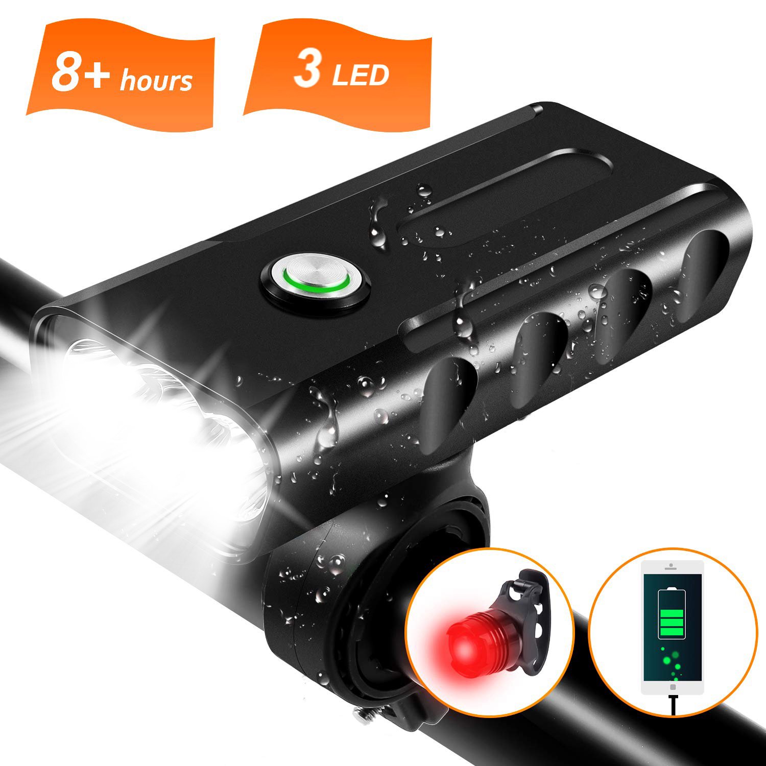 Road SecurityIng Waterproof 1000LM 2 XML-T6 LED Bicycle USB Rechargeable Mountain Bike Headlight with 6 Lighting Modes and Power Display for Mountain City Kid Bicycle