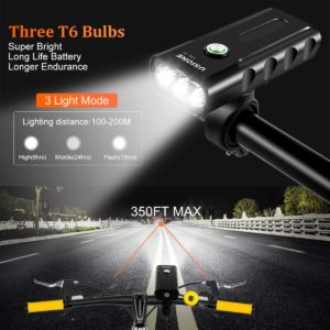 Road SecurityIng Waterproof 1000LM 2 XML-T6 LED Bicycle USB Rechargeable Mountain Bike Headlight with 6 Lighting Modes and Power Display for Mountain City Kid Bicycle