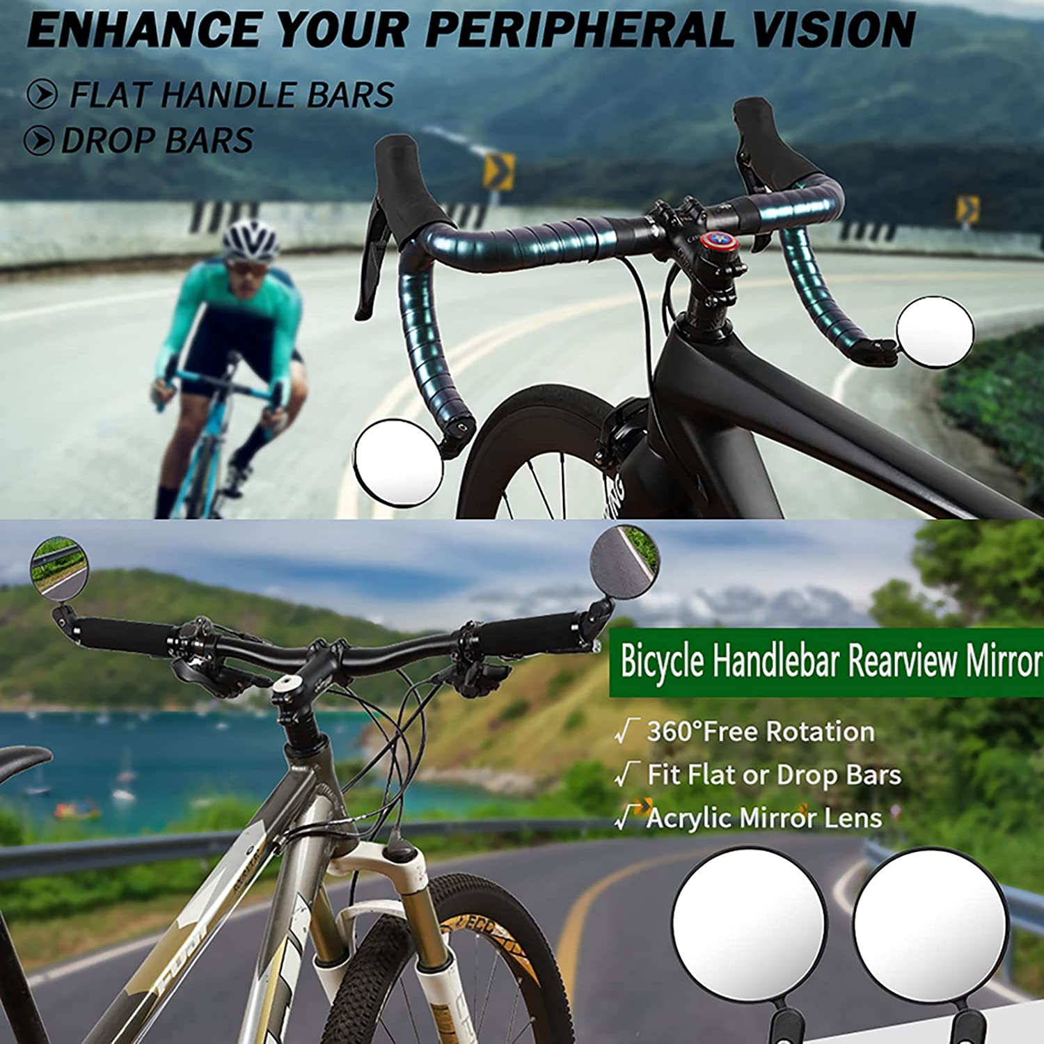 Bicycle Mirrors for Handlebars End Bicycle Rotary Rear View Mirror for Handlebars End Safety Bar End Cycling Mirrors Beze Road Bike Mirror 